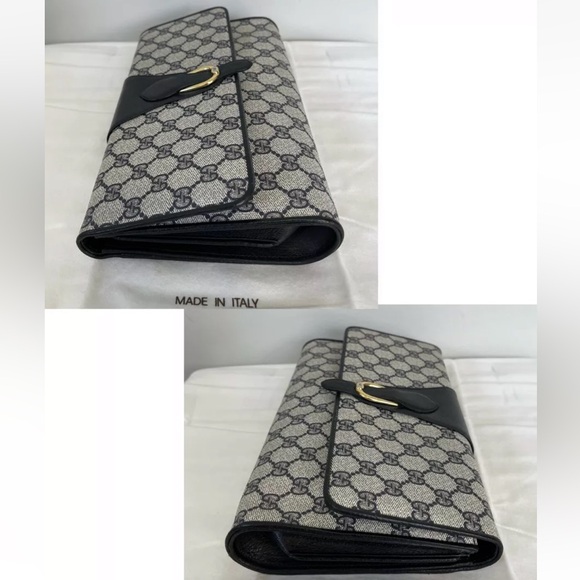 Auth GUCCI Signature Navy Blues Coated Canvas & Leather Clutch Bag w/ Pockets - Picture 11 of 12